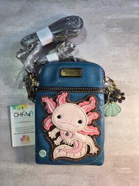 Chala Pink Axolotl Convertible Cellphone Crossbody/Purse/Pouch Vegan Leather NWT